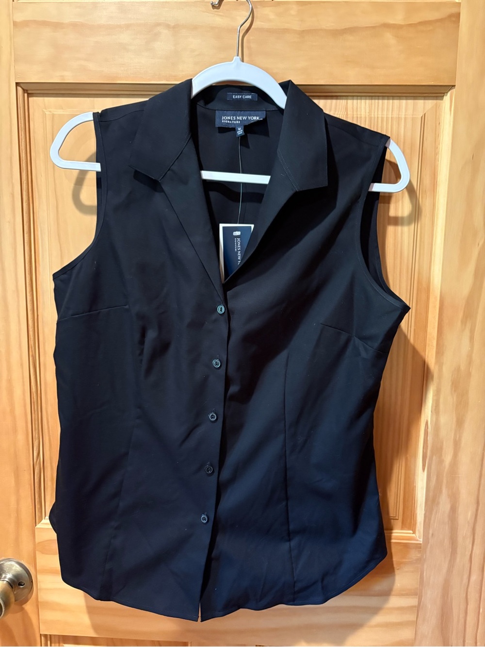 Jones New York Signature Easy Care sleeveless button-down shirt black size M NWT